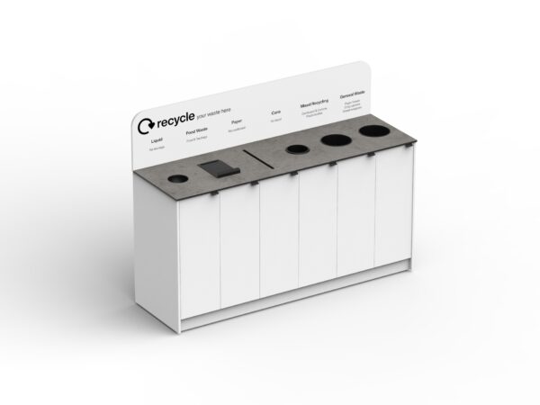 plastic waste chutes on countertop of Unisort bespoke recycling station